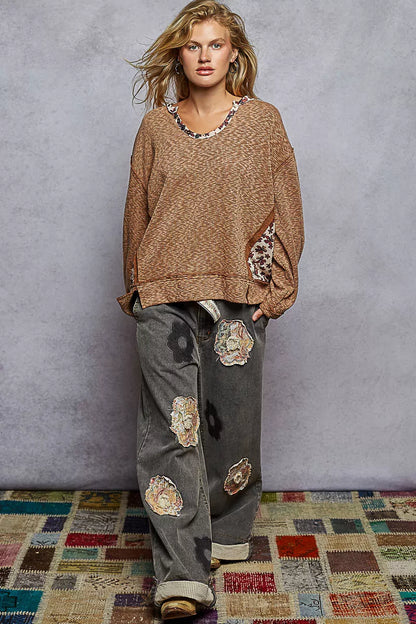 Colette Oversized Floral Contrast Ribbed Top - Be Juliet
