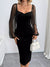 Velvet Sweetheart Neck Sheer Sleeve Midi Dress - Be Juliet