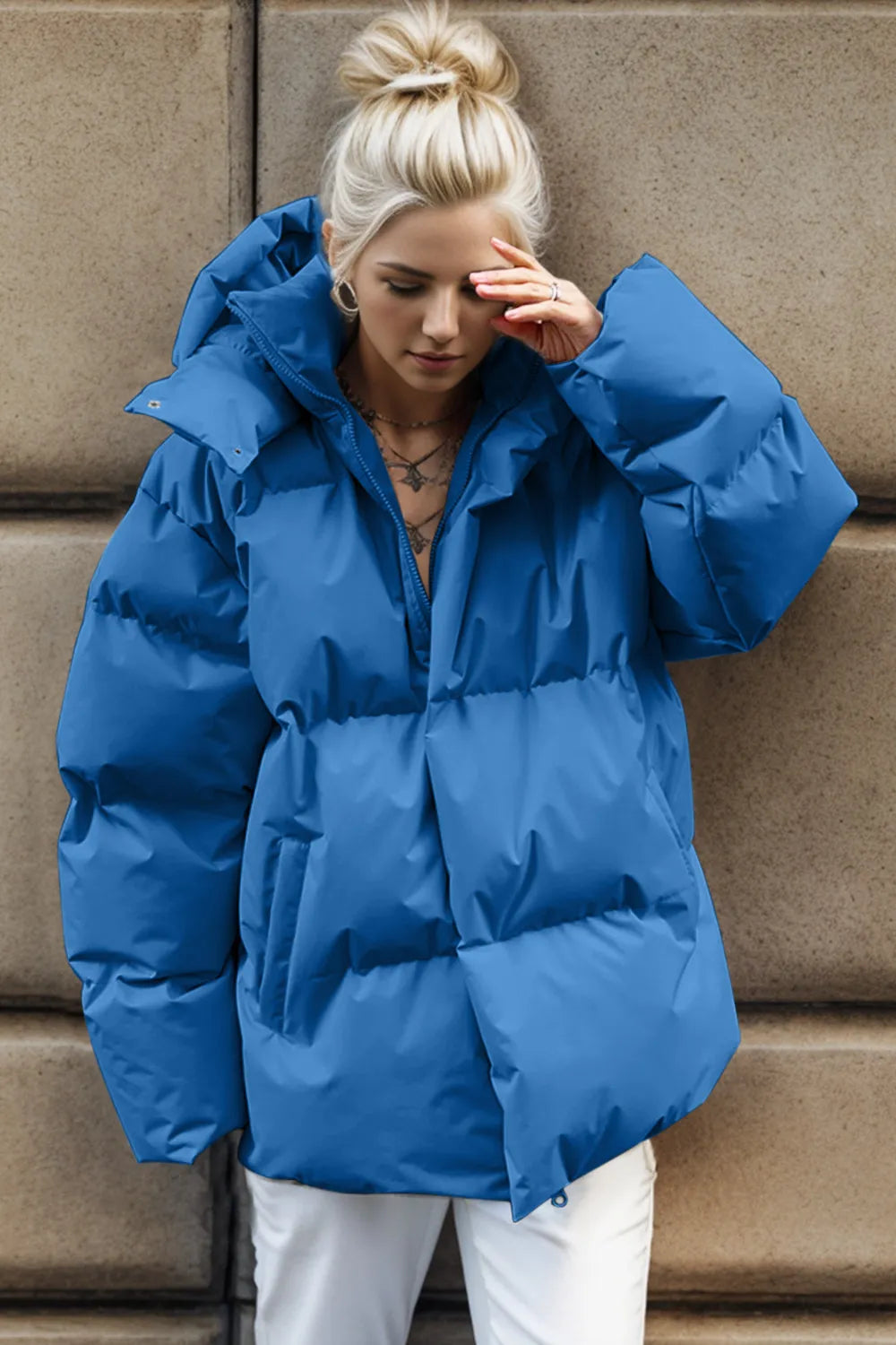 Pocketed Zip Up Hooded Puffer Jacket - Be Juliet