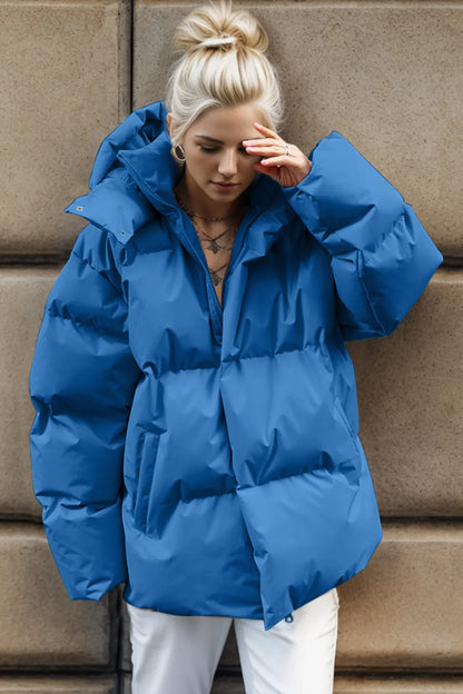 Pocketed Zip Up Hooded Puffer Jacket - Be Juliet
