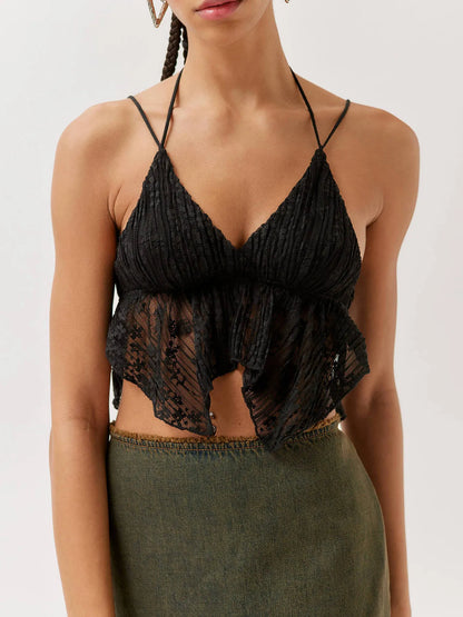 Amber Lace Cropped Cami with Flowy Hem - Be Juliet