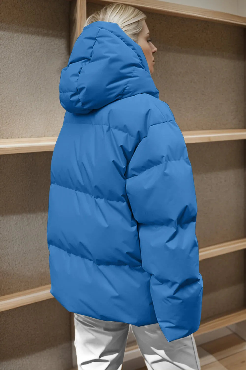 Pocketed Zip Up Hooded Puffer Jacket - Be Juliet