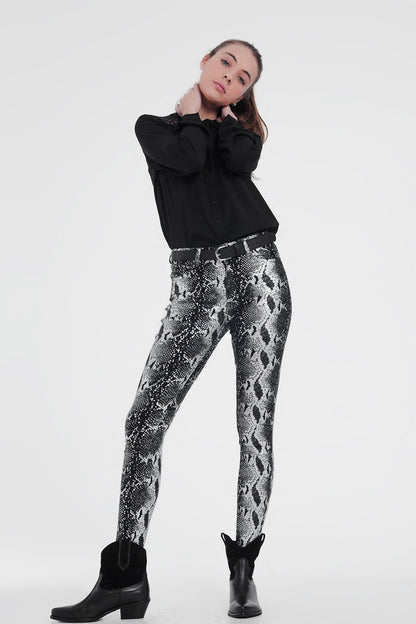 Vera Shiny Skinny Pants – Black Snake Print - Be Juliet