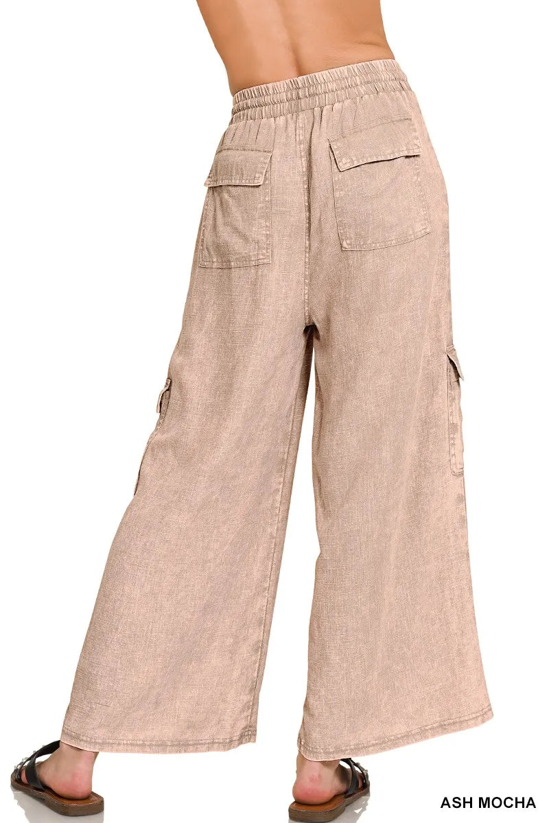 Emery Washed Linen Cargo Pants - Be Juliet