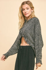 Davi & Dani Fringe Hem Crop Sweater