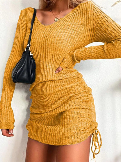 Elara Ribbed Knit Drawstring Bodycon Sweater Dress — Plus Size - Be Juliet