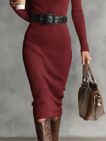 Margot Ribbed Knit Turtleneck Sweater Dress — Plus Size - Be Juliet