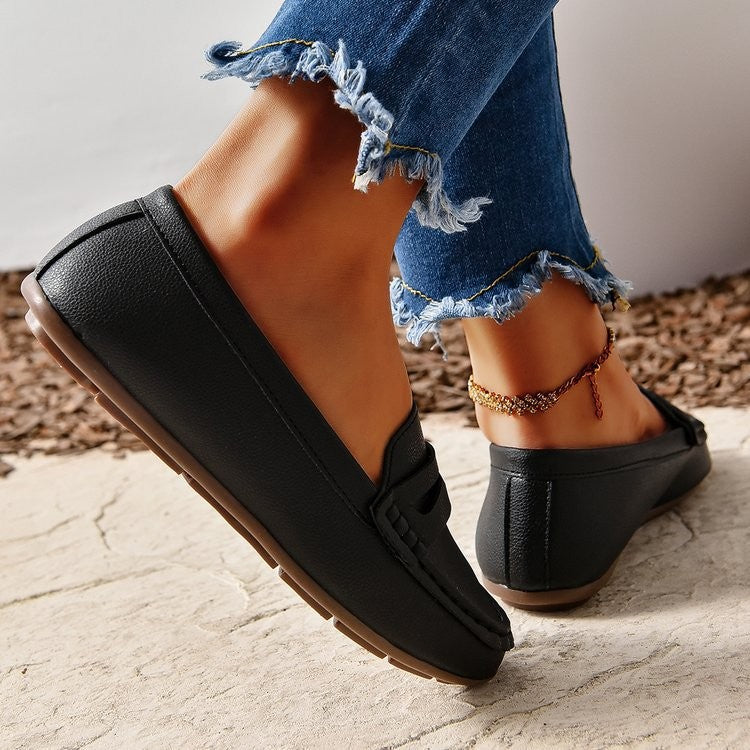 PU Leather Round Toe Flat Slip-Ons - Be Juliet
