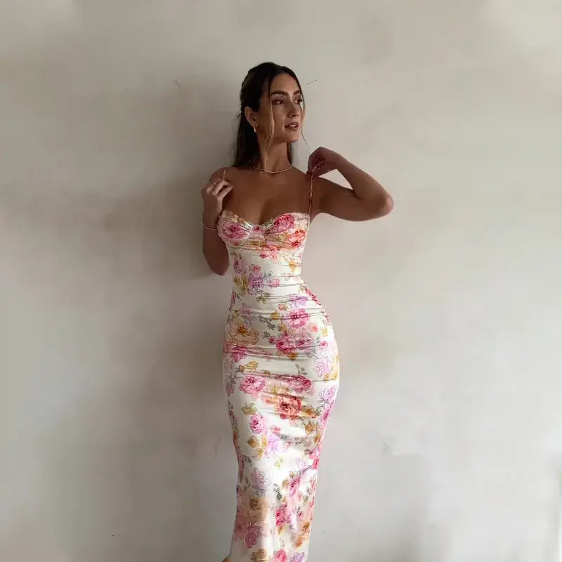 Lauren Flower Summer Dress - Floral, 3/4 front view on model - Be Juliet