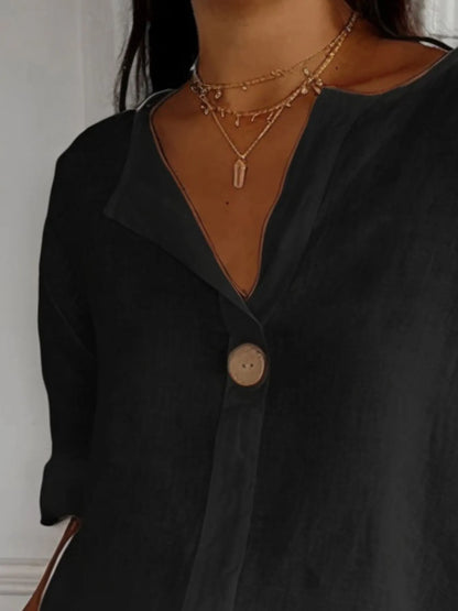 Catalina Notched Linen-Blend Blouse — Plus Size - Be Juliet
