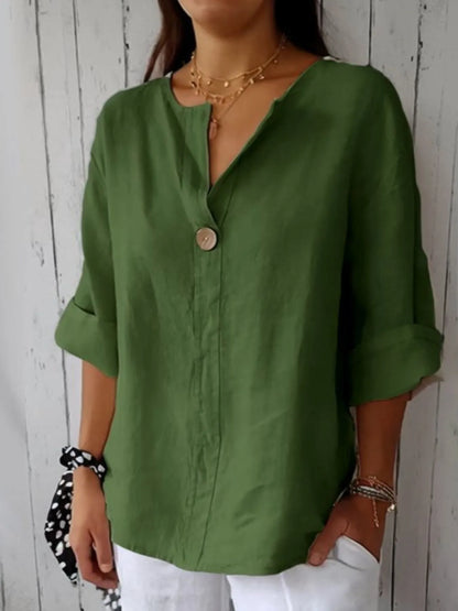 Catalina Notched Linen-Blend Blouse — Plus Size - Be Juliet