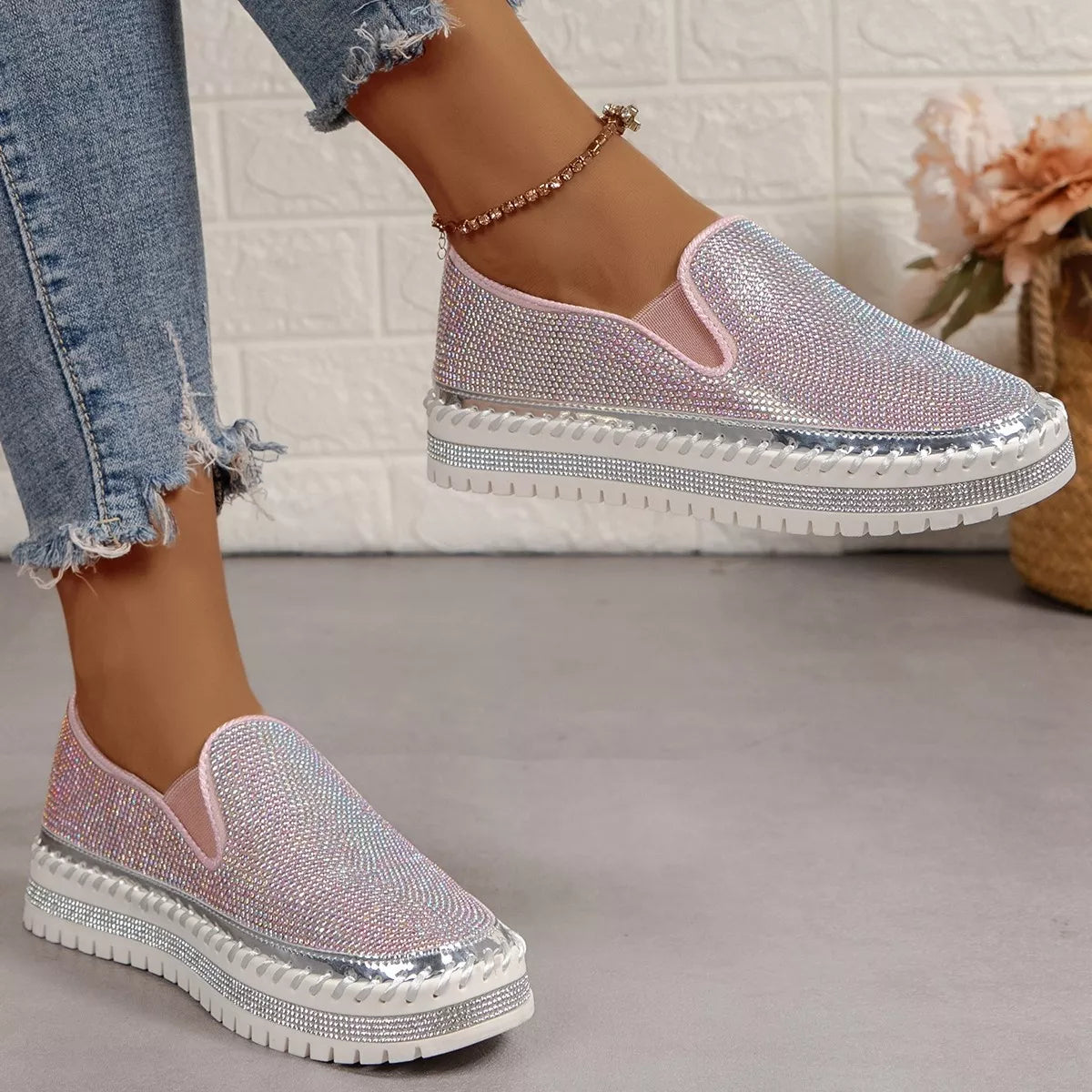 Rhinestone Round Toe Platform Loafers - Be Juliet