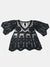 Lace Round Neck Cover-Up - Black, flat lay front, puff sleeves silhouette - Be Juliet
