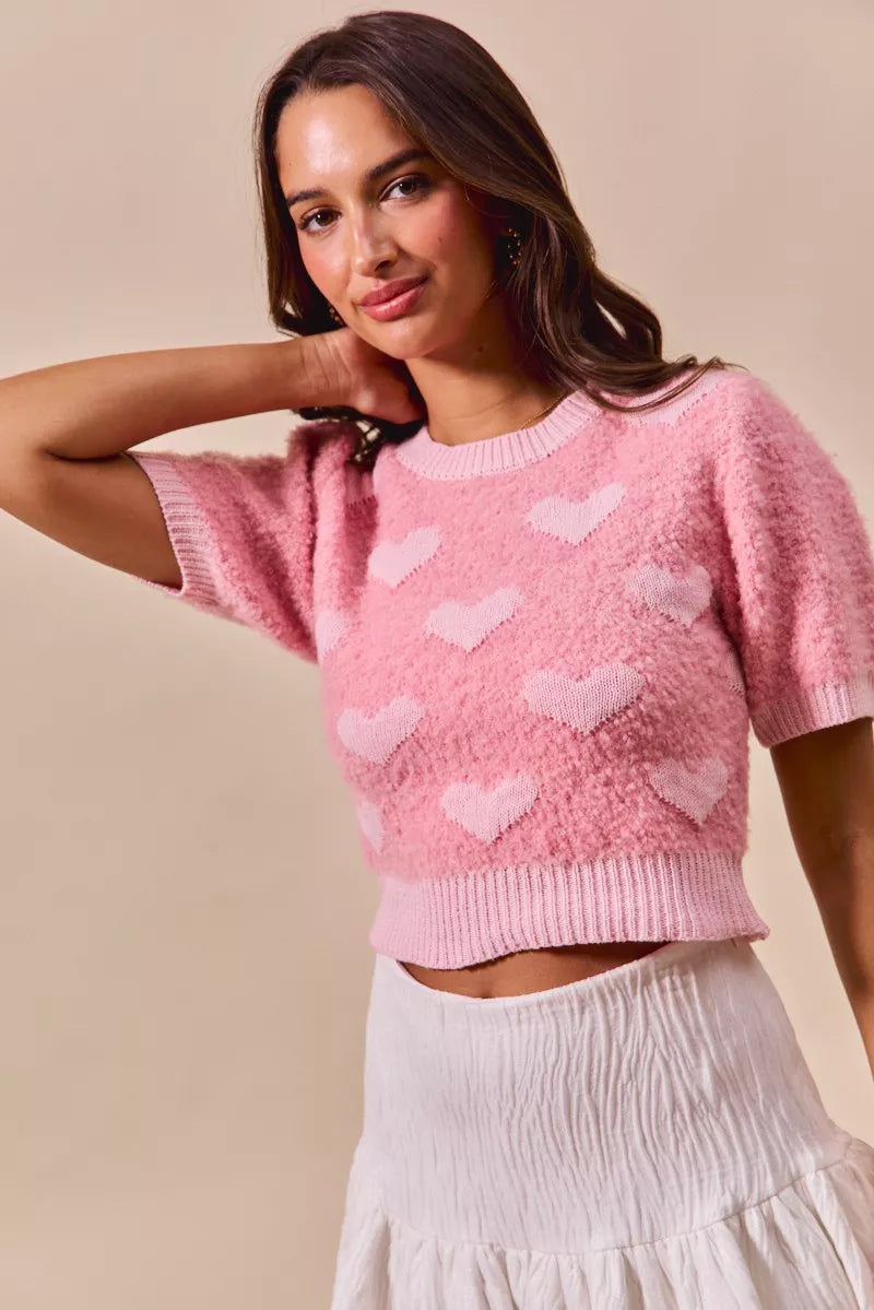SO ME All Over Heart Valentine Cropped Sweater - Be Juliet