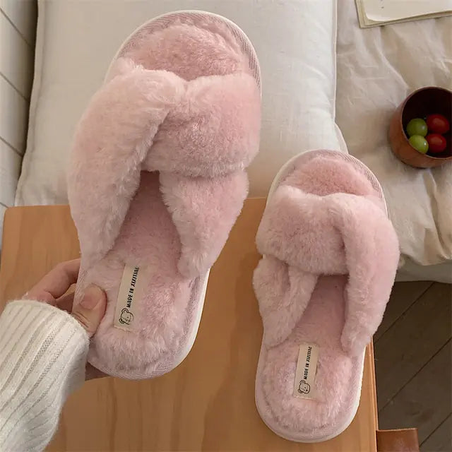Heart Love Fluffy Fur Slippers - Pink, size 8-9 product shot - Be Juliet