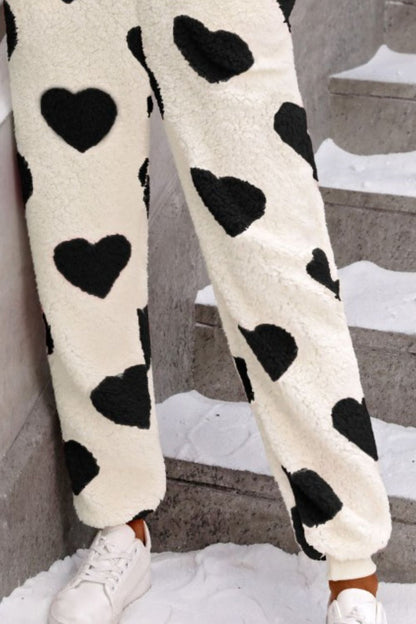 Fuzzy Heart Zip Up Hooded Lounge Jumpsuit - Be Juliet