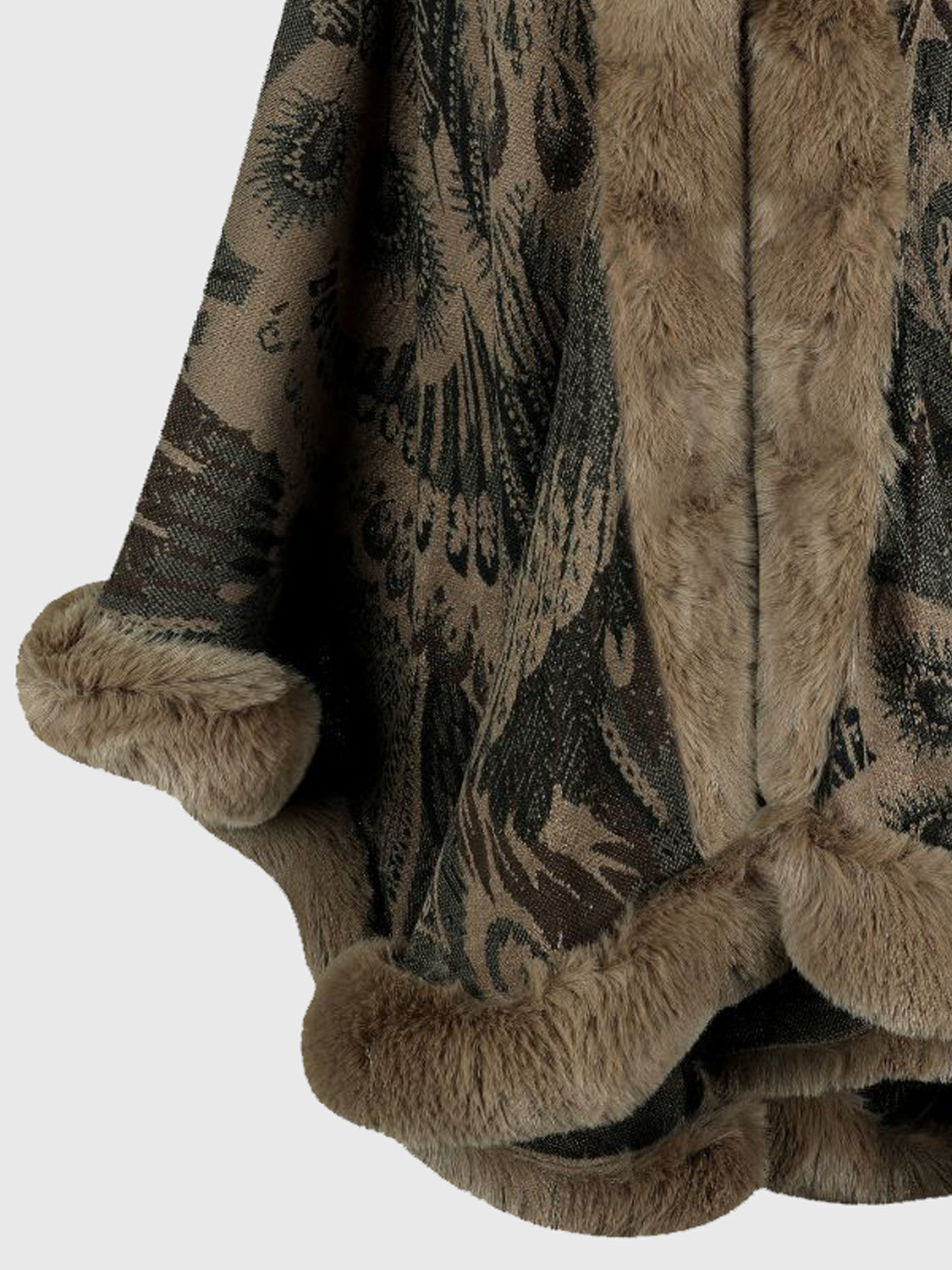Sierra Printed Open Front Poncho - Camel, side view on model - Be Juliet