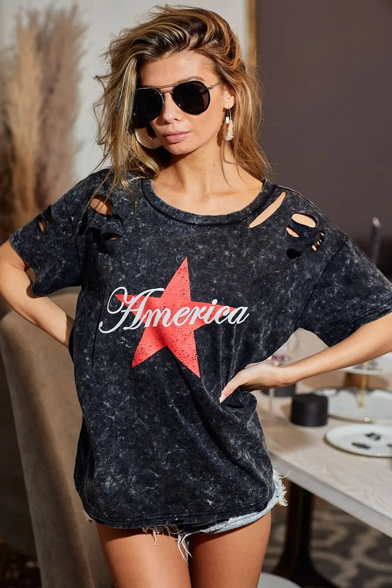 BiBi Laser-Cut Mineral Washed Jersey Tee – Americana Edition - Be Juliet