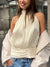 Elise Halter Ruched Cami - Cream, front view on model - Be Juliet