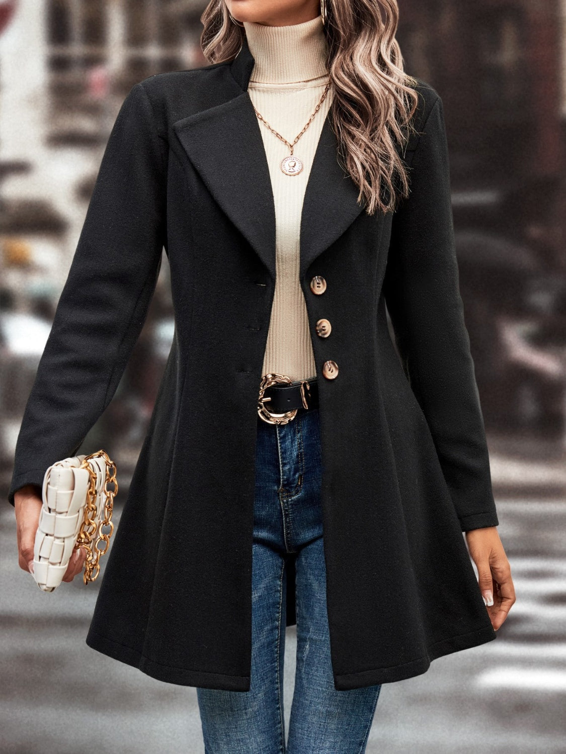 Collared Neck Longline Coat - Be Juliet
