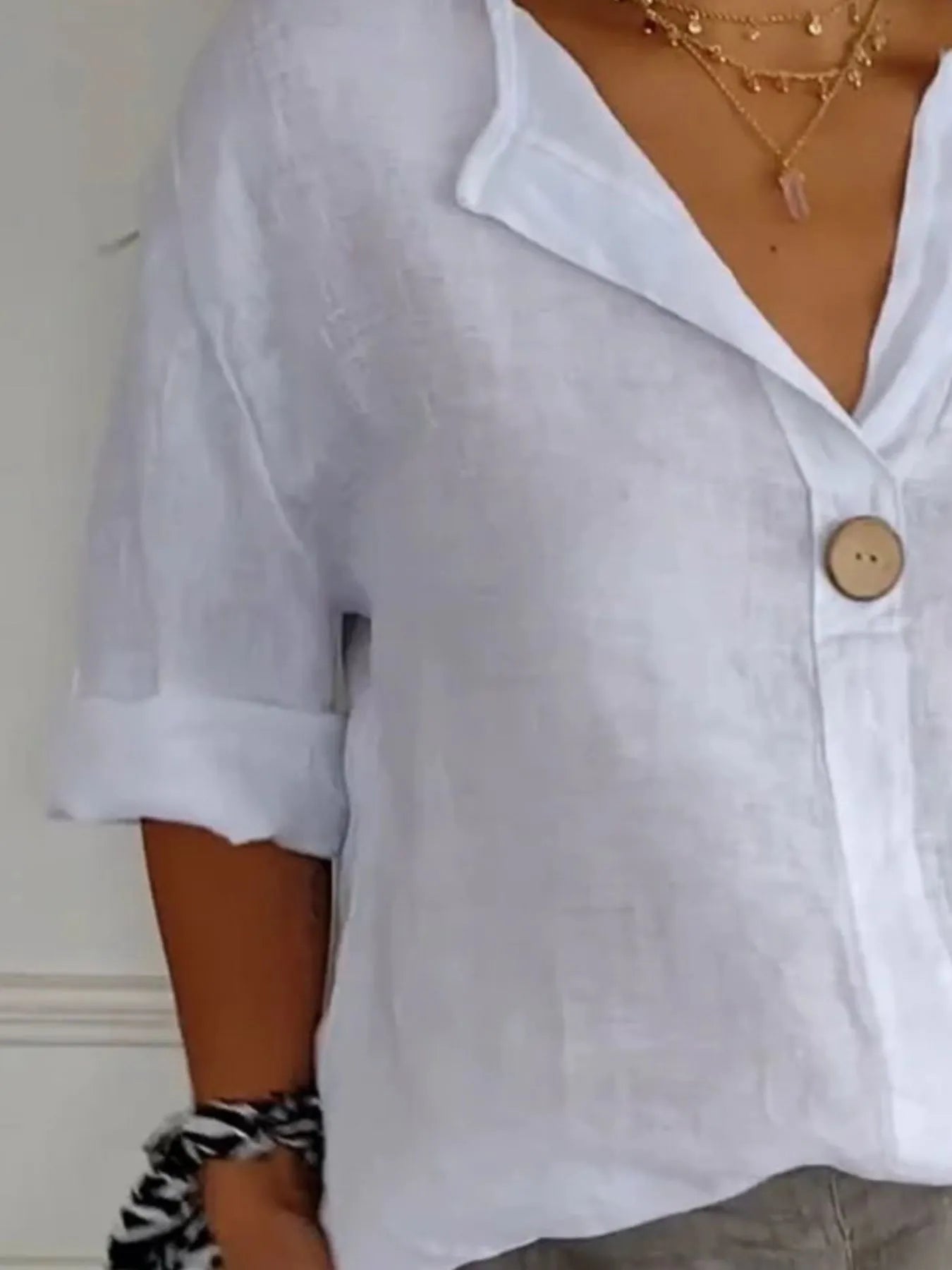 Catalina Notched Linen-Blend Blouse — Plus Size - Be Juliet