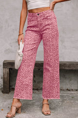 Leopard Frayed Edge Wide Leg High Waist Jeans - Be Juliet
