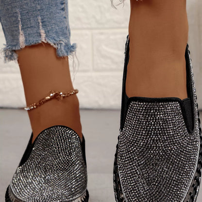 Rhinestone Round Toe Platform Loafers - Be Juliet