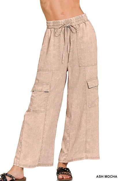 Emery Washed Linen Cargo Pants - Be Juliet