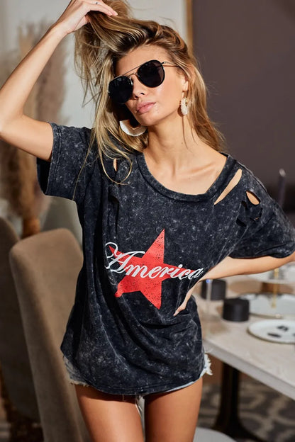 BiBi Laser-Cut Mineral Washed Jersey Tee – Americana Edition - Be Juliet
