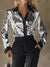 Be Juliet The Léopard Satin Button-Up Shirt black and white leopard, front torso, contrast collar with sheen
