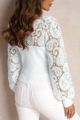 Lace Patchwork Round Neck Long Sleeve Blouse