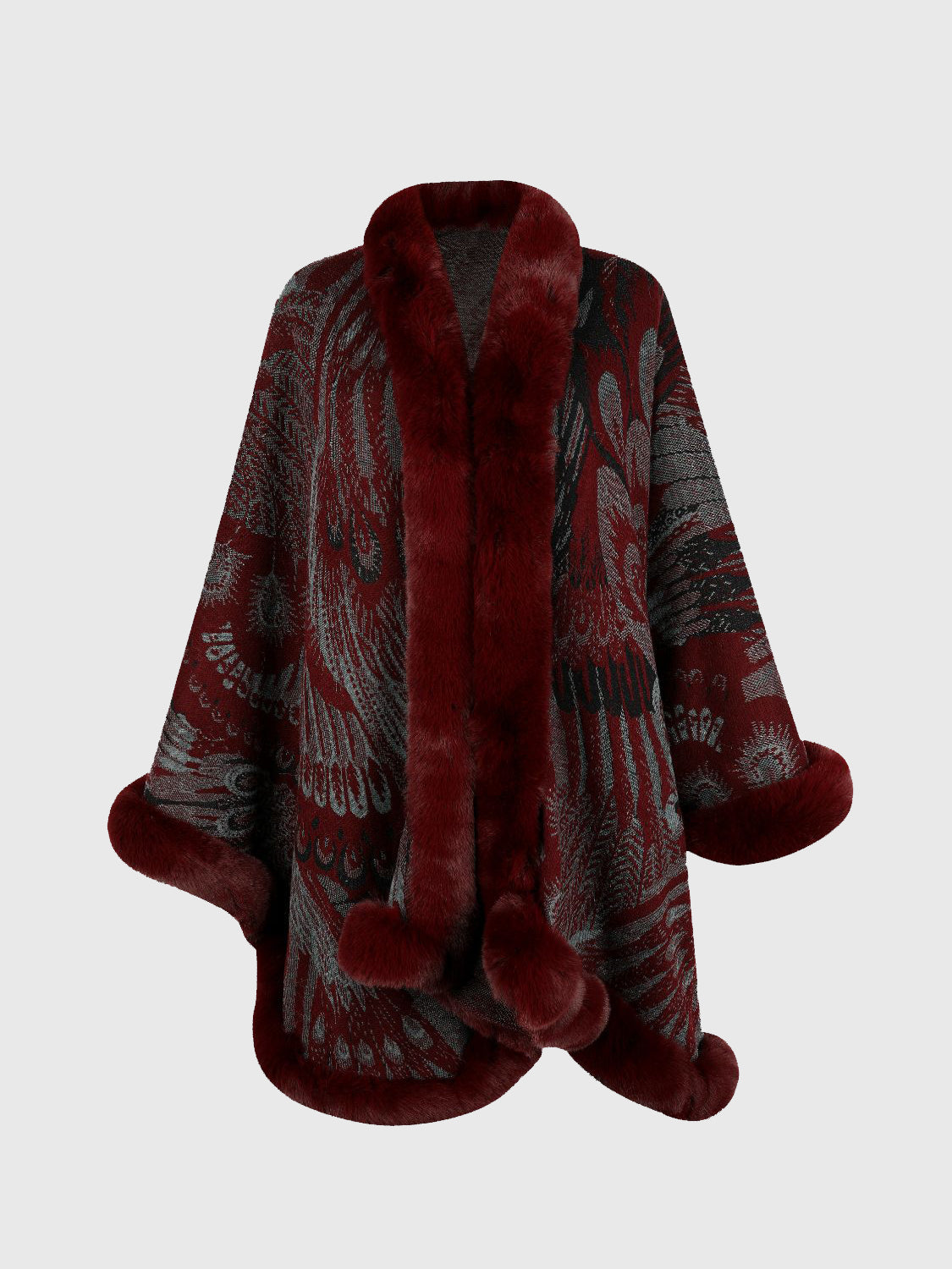 Sierra Printed Open Front Poncho - Wine, front view on model - Be Juliet