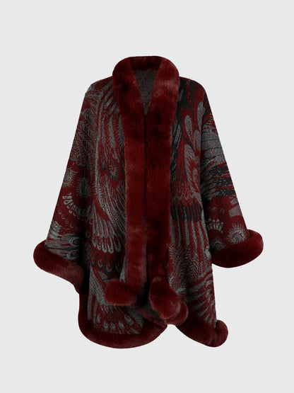 Sierra Printed Open Front Poncho - Wine, front view on model - Be Juliet