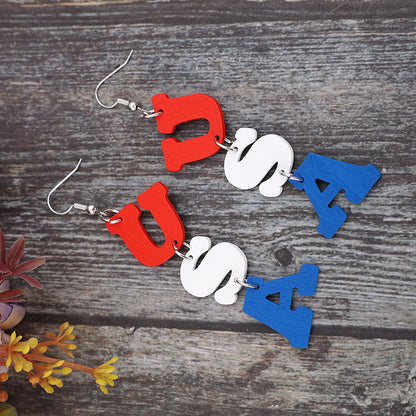 USA Wooden Letter Dangle Earrings - side view showing earring length - Be Juliet