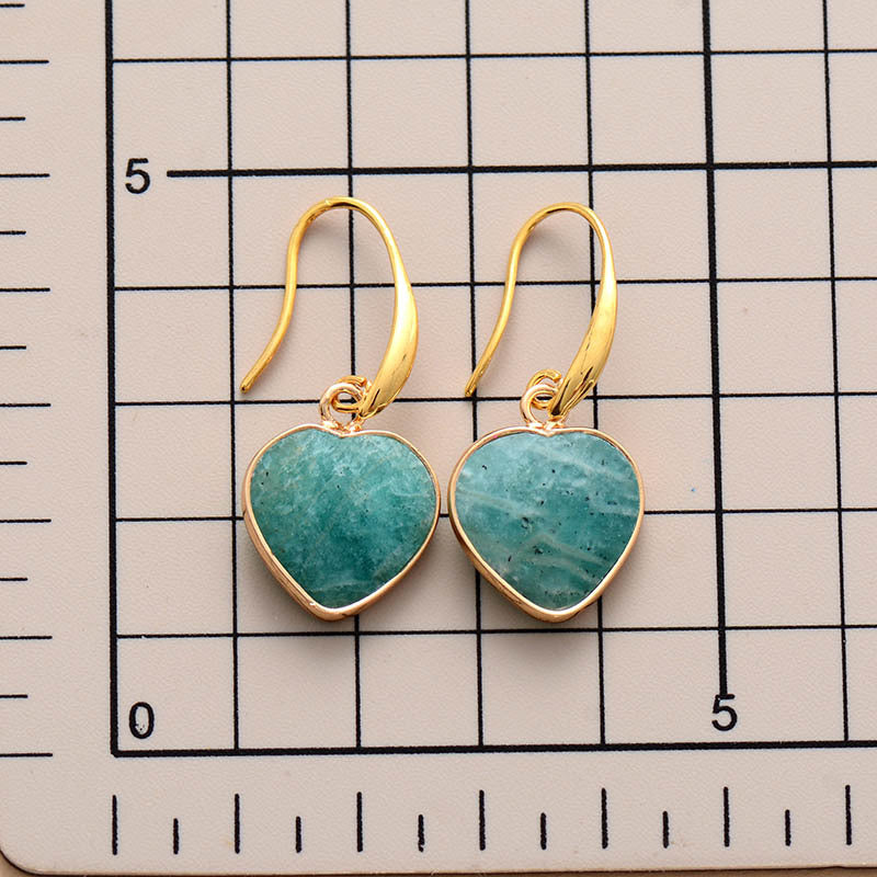 Natural Stone Heart Drop Earrings - Aqua, close-up detail - Be Juliet