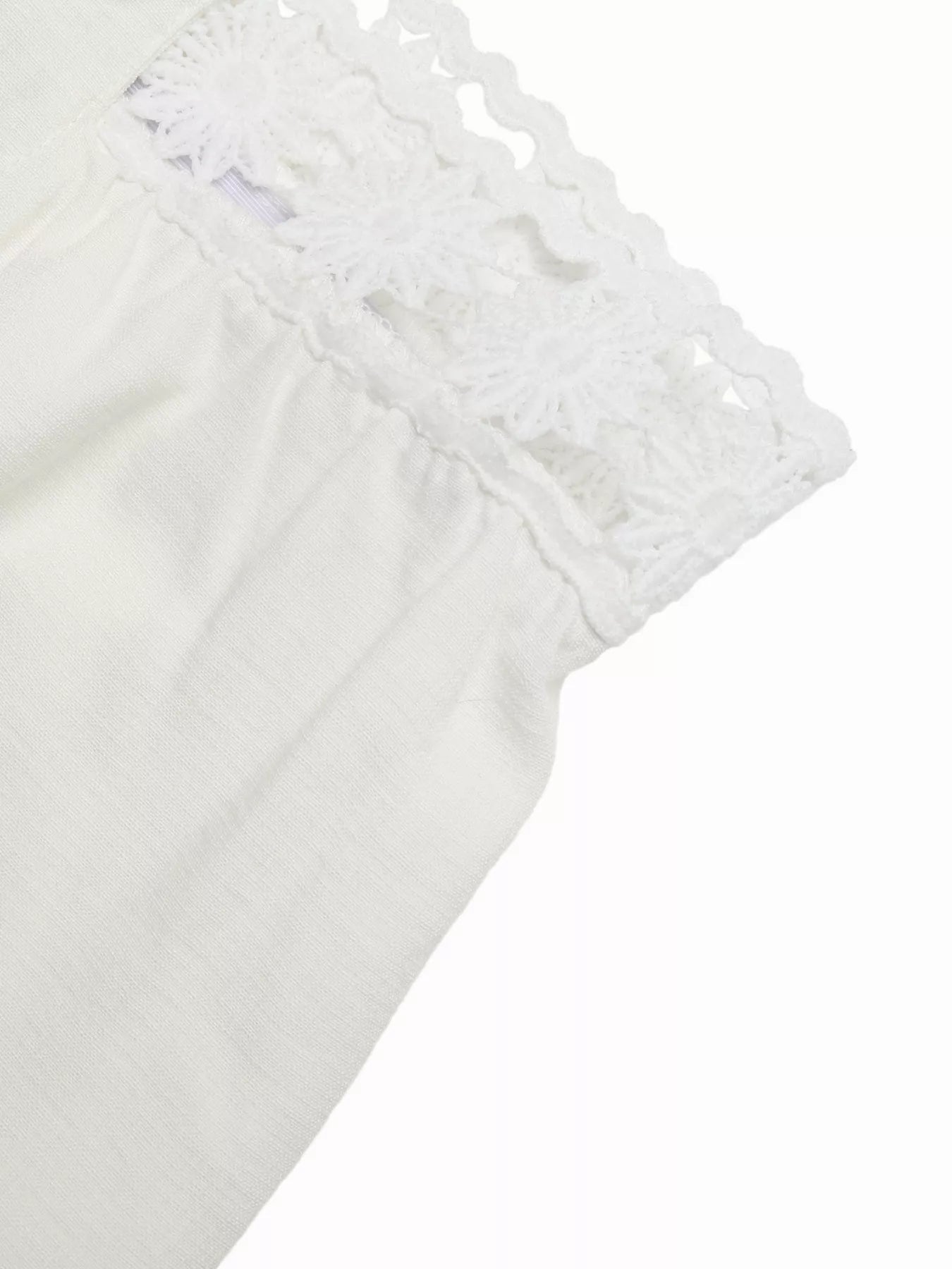 Colette High Waist Crochet Trim Pants - Off-white, high waist styling close-up - Be Juliet