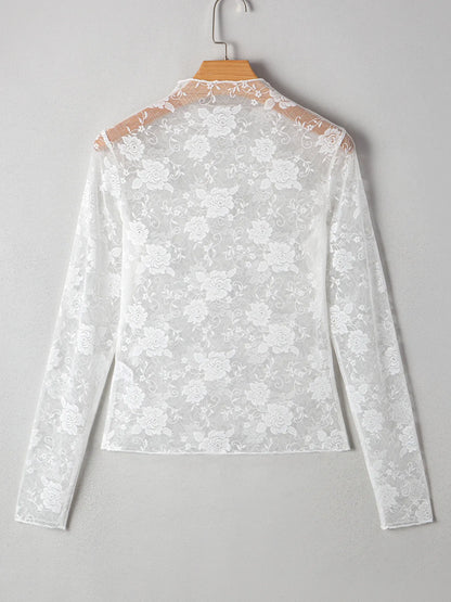 Celeste Sheer Floral Lace Mock Neck Top - Be Juliet