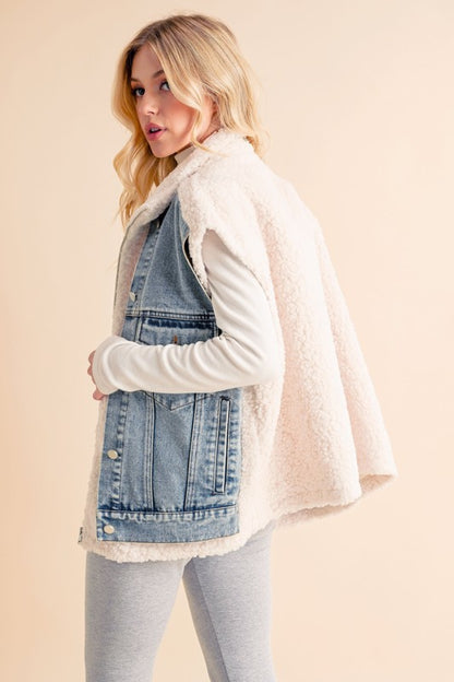 Aemi + CO Denim Patch Sherpa Vest Coat - Be Juliet