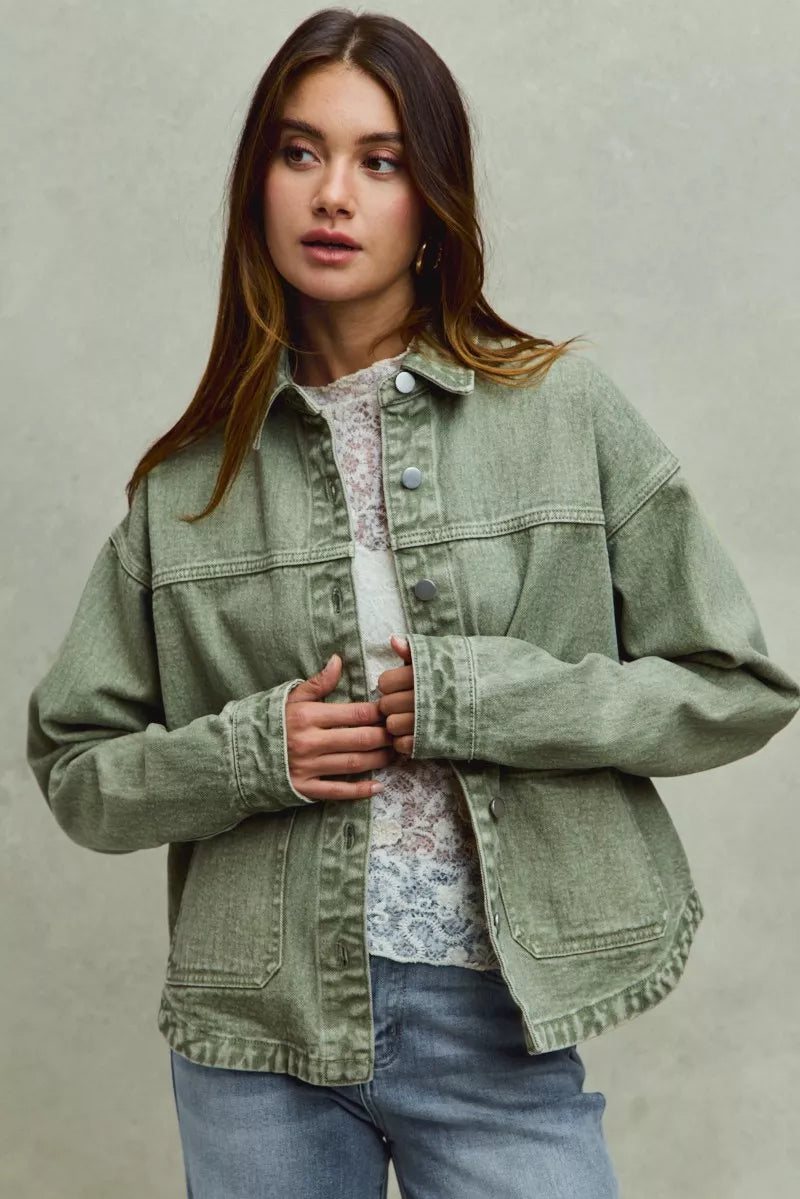 Renée Vintage-Washed Twill Shacket - Be Juliet