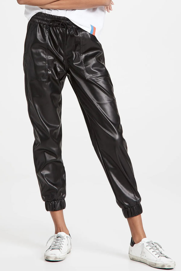 Drawstring Leather Pants with Pockets