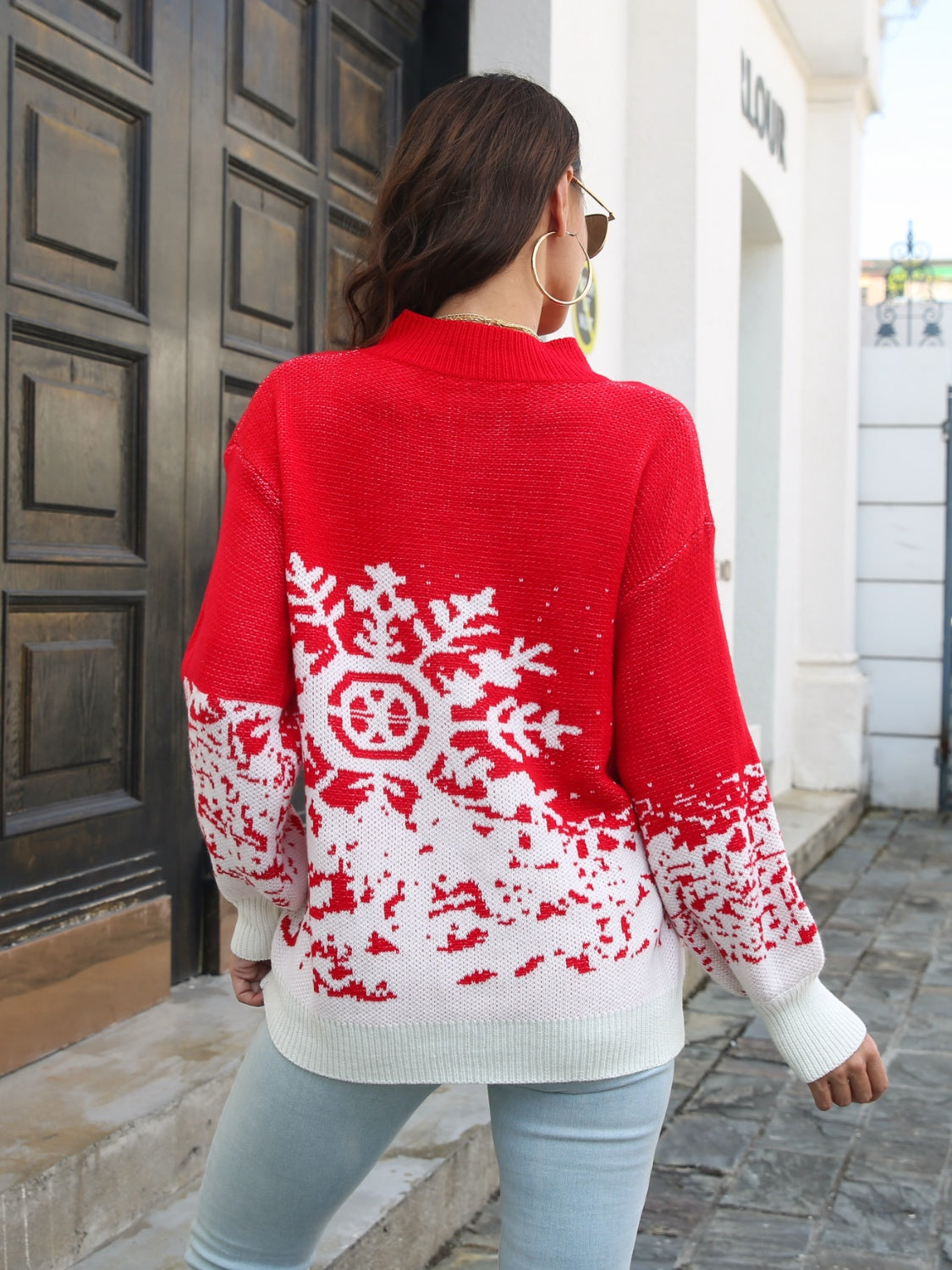 Snowflake Pattern Mock Neck Sweater - Be Juliet