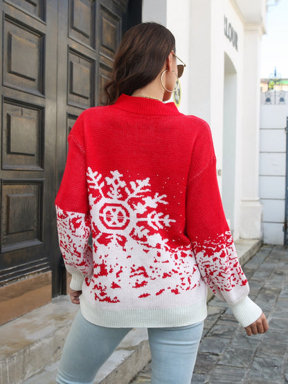 Snowflake Pattern Mock Neck Sweater - Be Juliet