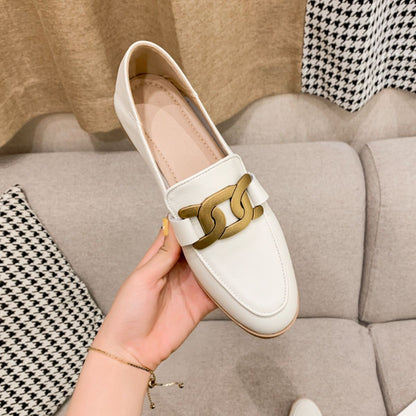 Cowhide Leather Flats Loafers - Brown, back view on model - Be Juliet