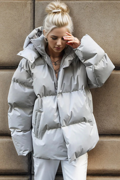 Pocketed Zip Up Hooded Puffer Jacket - Be Juliet