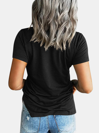 Pocketed V-Neck Short Sleeve T-Shirt - Be Juliet