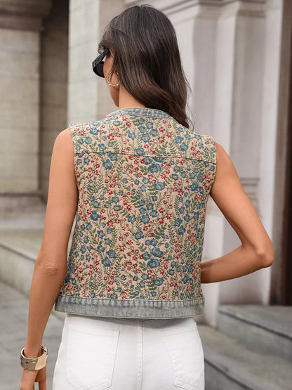Margot Floral Embroidered Denim Vest - Be Juliet