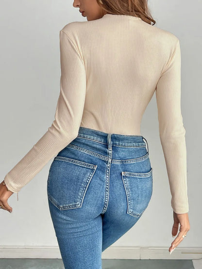Perfee Button Detail Long Sleeve Bodysuit - Be Juliet