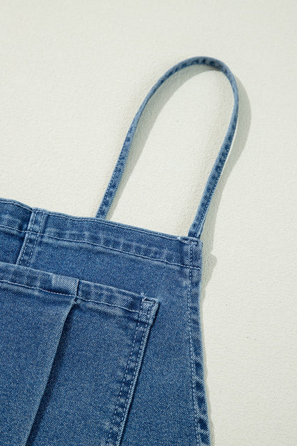 Adjustable Tie Straps Wide Leg Denim Overalls - Be Juliet