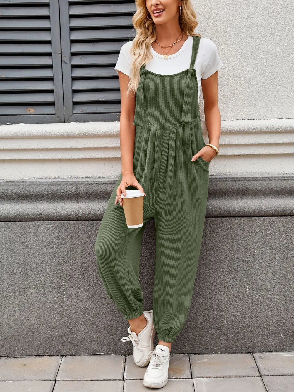 Lovelet Knotted Strap Overalls with Pockets - Be Juliet
