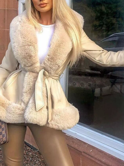Faux Fur Trimmed Belted Outerwear - Be Juliet
